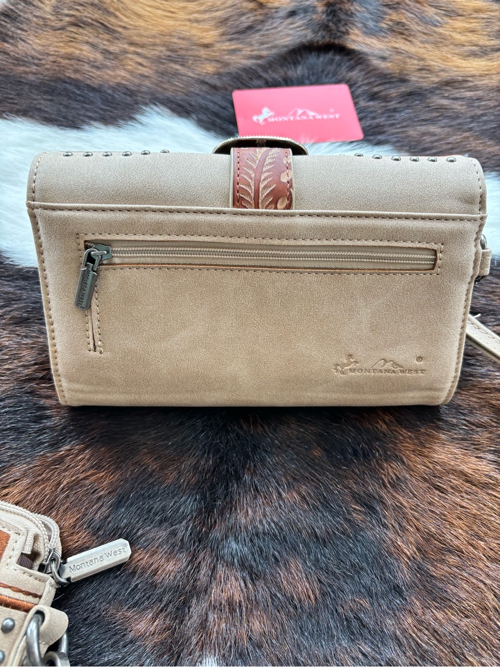 Montana West Beige/Tan Western Tooled Crossbody with Wallet Set - Picture 2 of 4